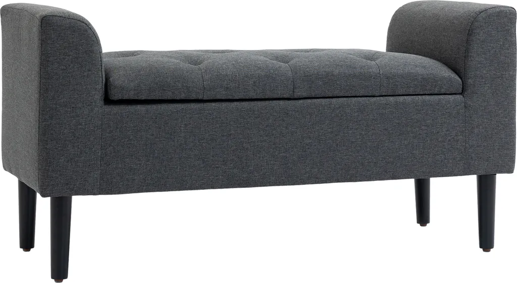 HOMCOM Banc de Rangement Rembourré en Toile Gris Foncé 116x44x58 cm