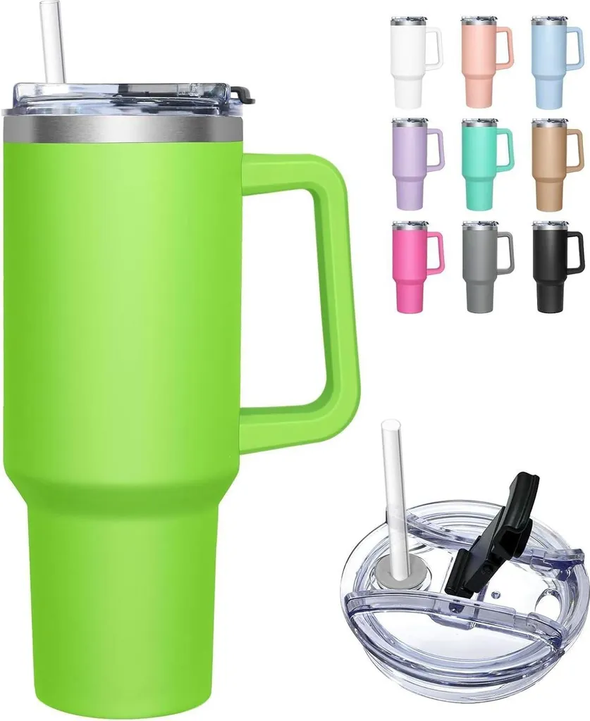 Thermo Mug 1180ML Tazza da caffè da viaggio Isolata Verde con Cannuccia