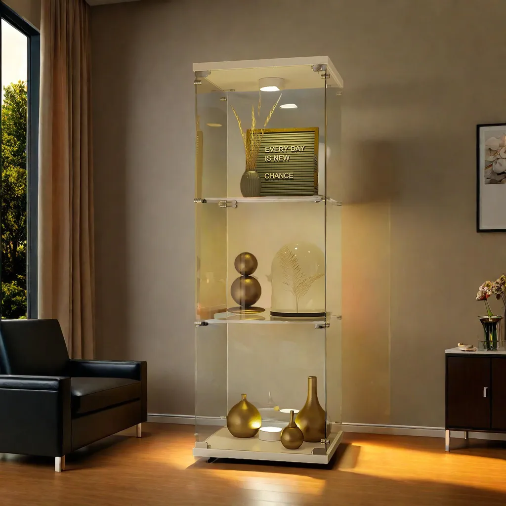 Fortuna Lai Vetrina in Vetro Bianco 125x42x36cm con LED per Collezioni