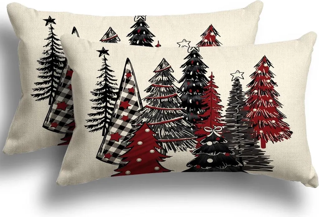 Déco Noël pour Canapé : Lot de 2 Taies d'oreiller 30x50 en Lin Naturel