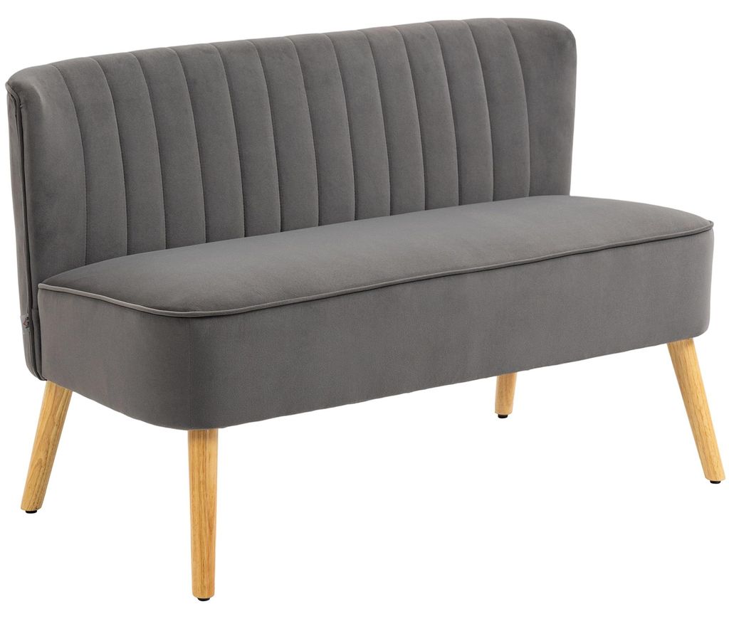 HOMCOM 2-Sitzer Sofa Zweisitzer, Loveseat mit Leinenoptik, Holzbeine, Dunkelgrau