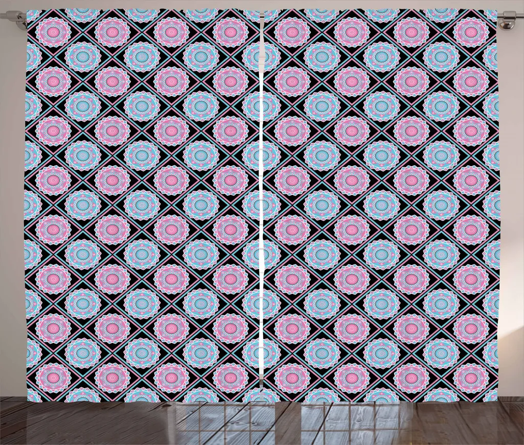 ABAKUHAUS rosa Mandala Tenda rustica, tema Eastern Universe, tende universali per soggiorno con passanti e ganci, 280 x 245 cm, blu e rosa