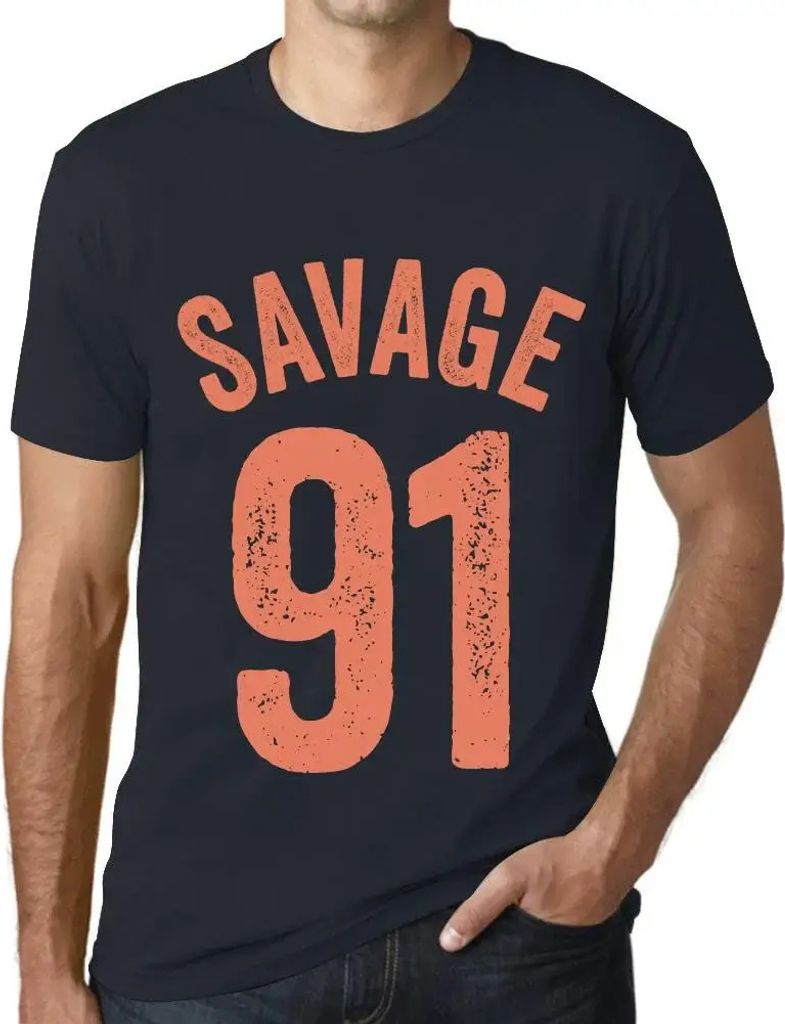 Herren Grafik T-Shirt Savage 91 Geschenk 91. Geburtstag Jahrestag 91 Jahre Jubiläum 91 Jährige Mann Jahrgang 1933 Kurzarm Lustige Druck