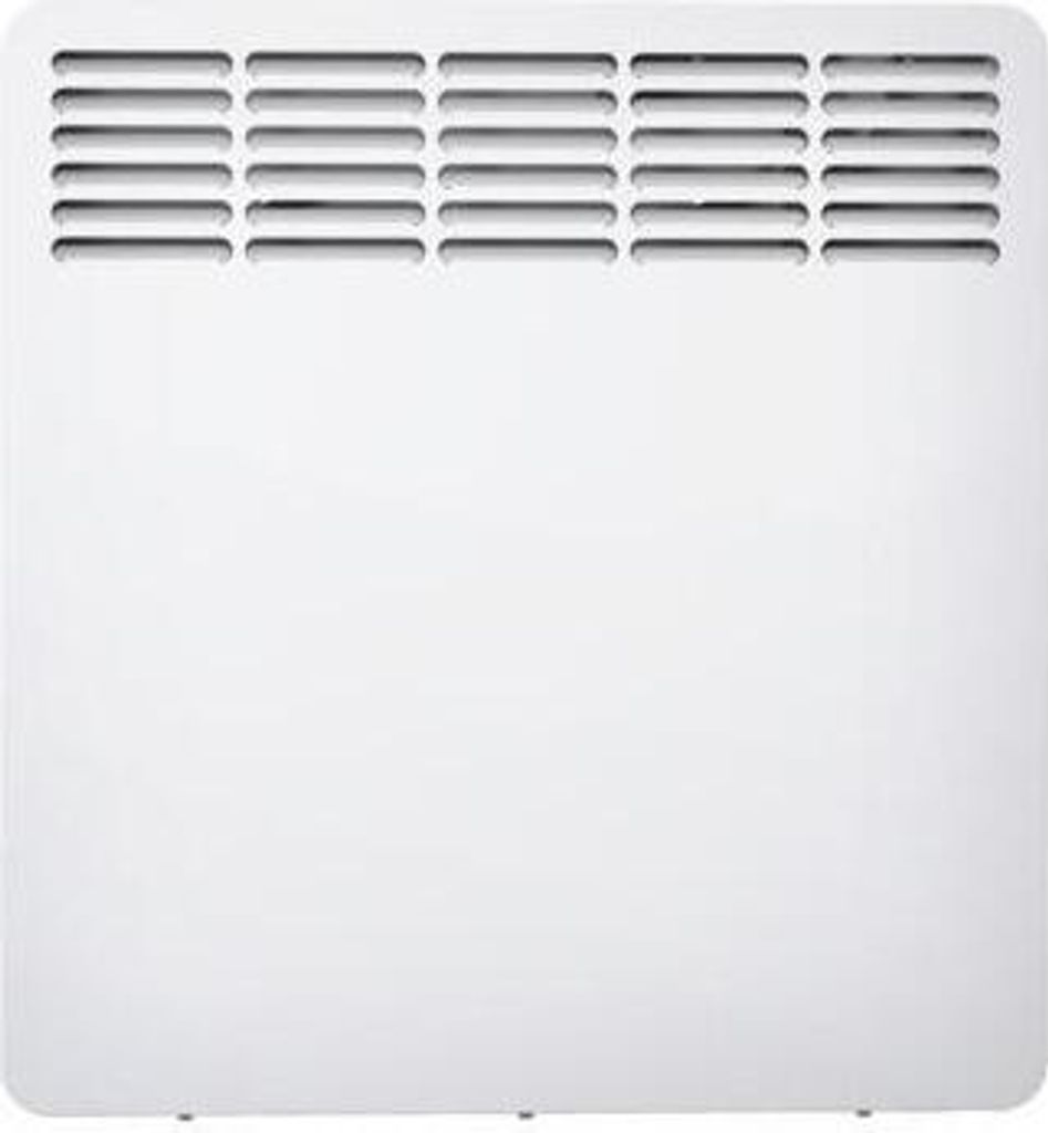 A white electric heater with vents on the top.