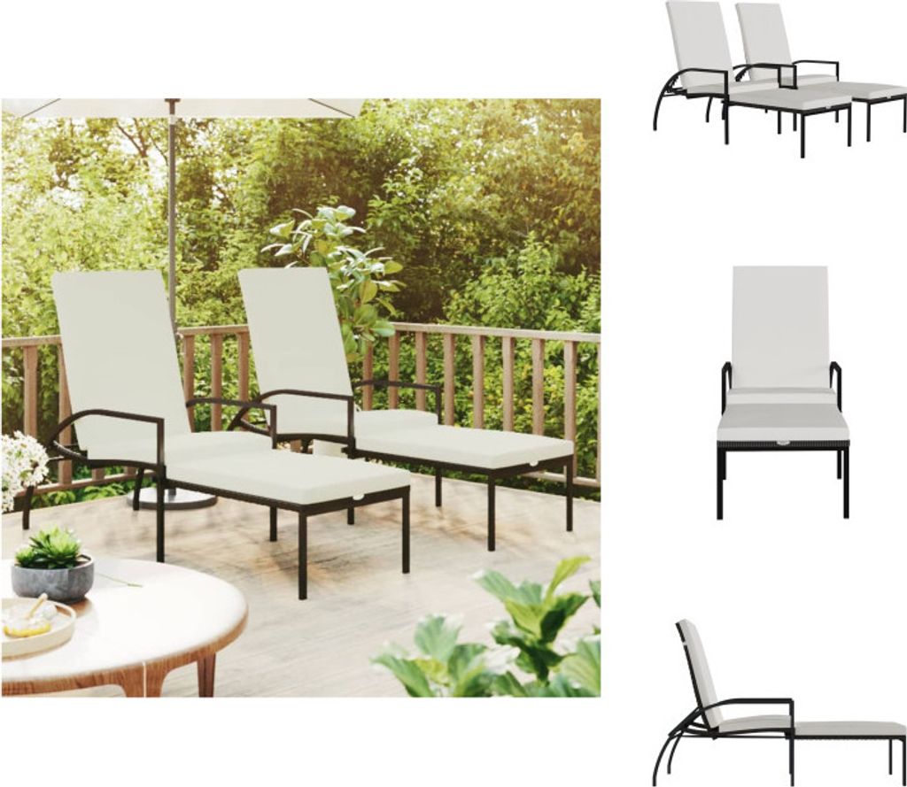 vidaXL Sonnenliegen 2 Stk. mit Fußhocker PE-Rattan Braun - Sonnenliegen