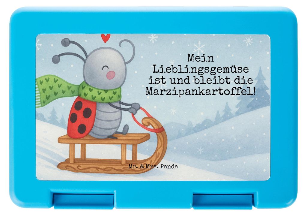 Mr. & Mrs. Panda Snackbox Smörle Rodeln Design - Weiß - Geschenk, Essensbehälter, Winter, Essensbox, Schlittenfahren, Marzipan, Brotzeitbox, Lun...