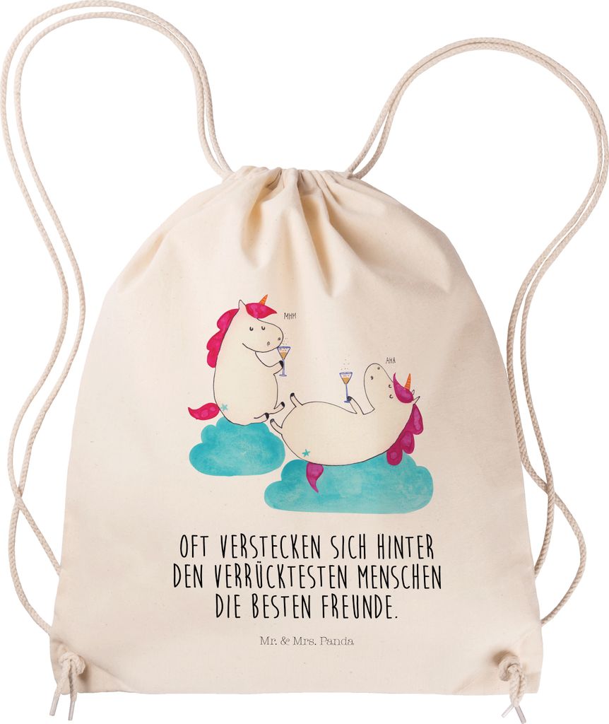 Mr. & Mrs. Panda Turnbeutel Einhorn Sekt - Transparent - Geschenk, gym tasche, Jutebeutel, wander rucksack, Beutel, Einhörner, Unicorn, Spaß, BFF...