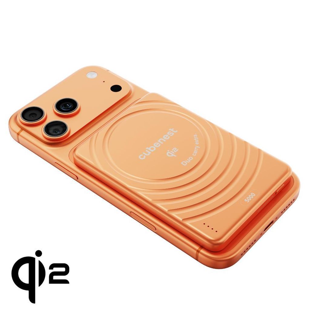 Cubenest Magnetische drahtlose Qi2 Powerbank SlimDual 5000 mAh SQ1B3D orange Magsafe-kompatibel