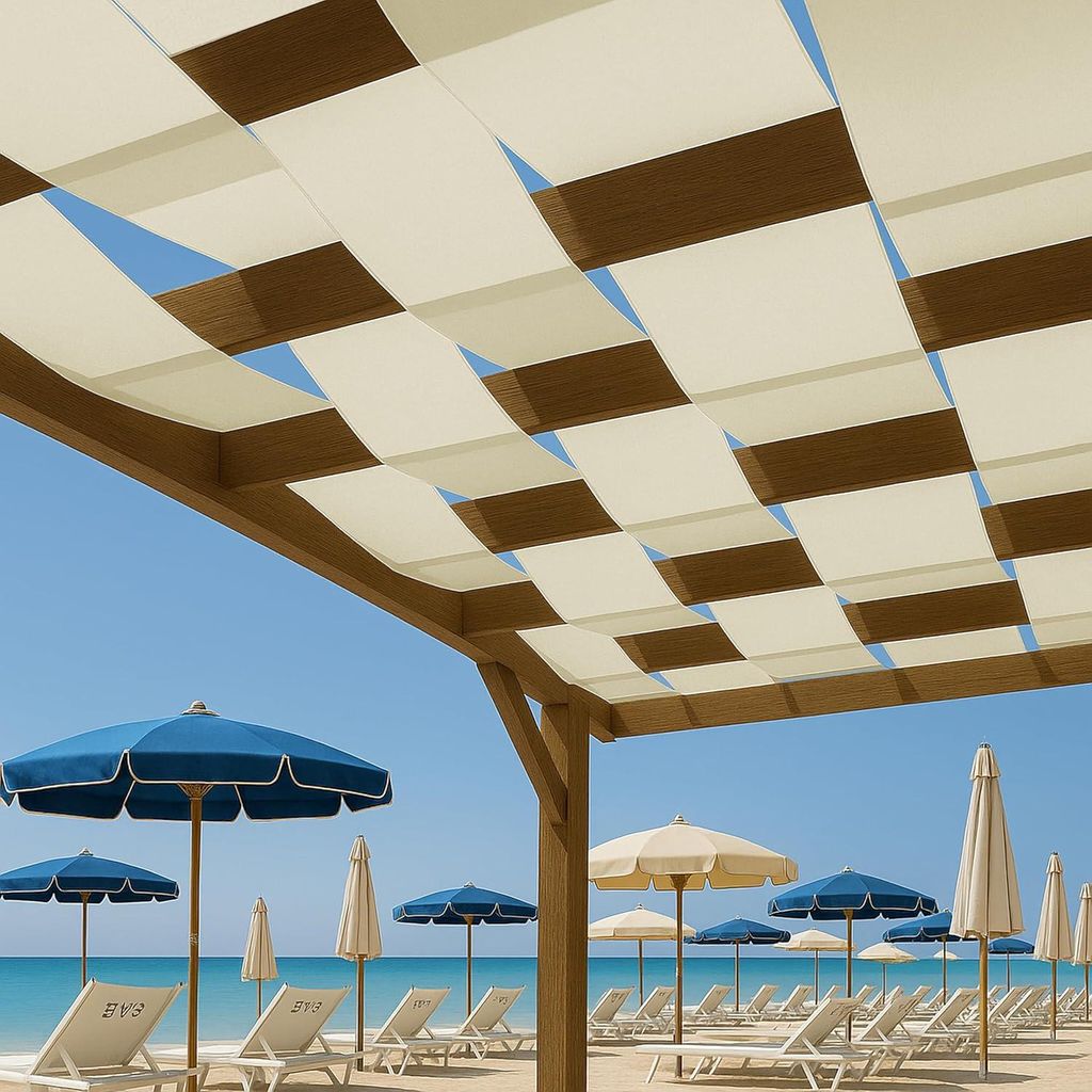 Wellenförmige Schattenstoffe für Pavillons und Pergolen - UV- und wasserfest