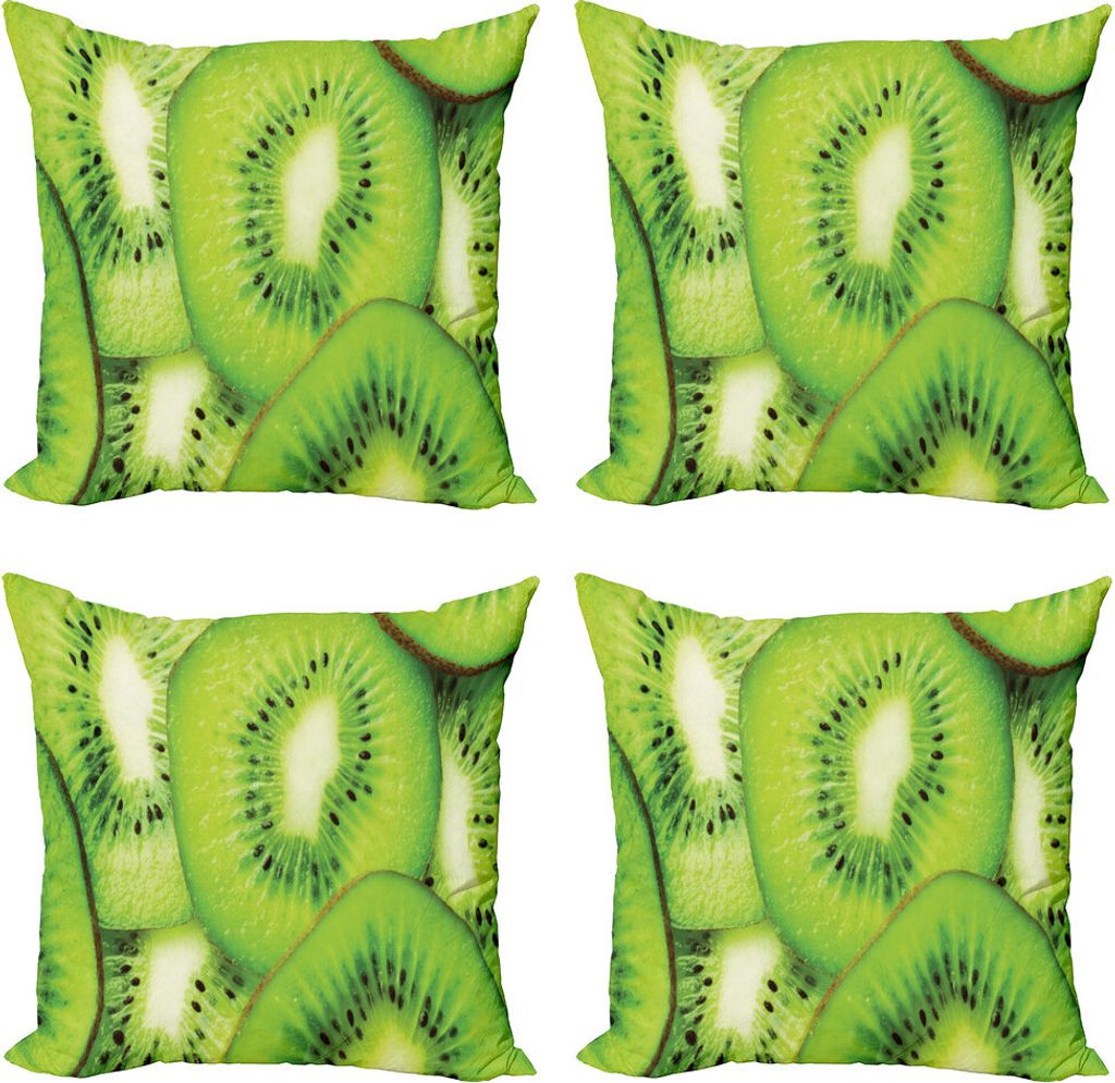ABAKUHAUS Kiwi Kissenbezug Set (4 Stück), Makro Exotische Früchte Scheiben, Moderner Doppelseitiger Digitaldruck, 40 cm x 40 cm, Lime Green