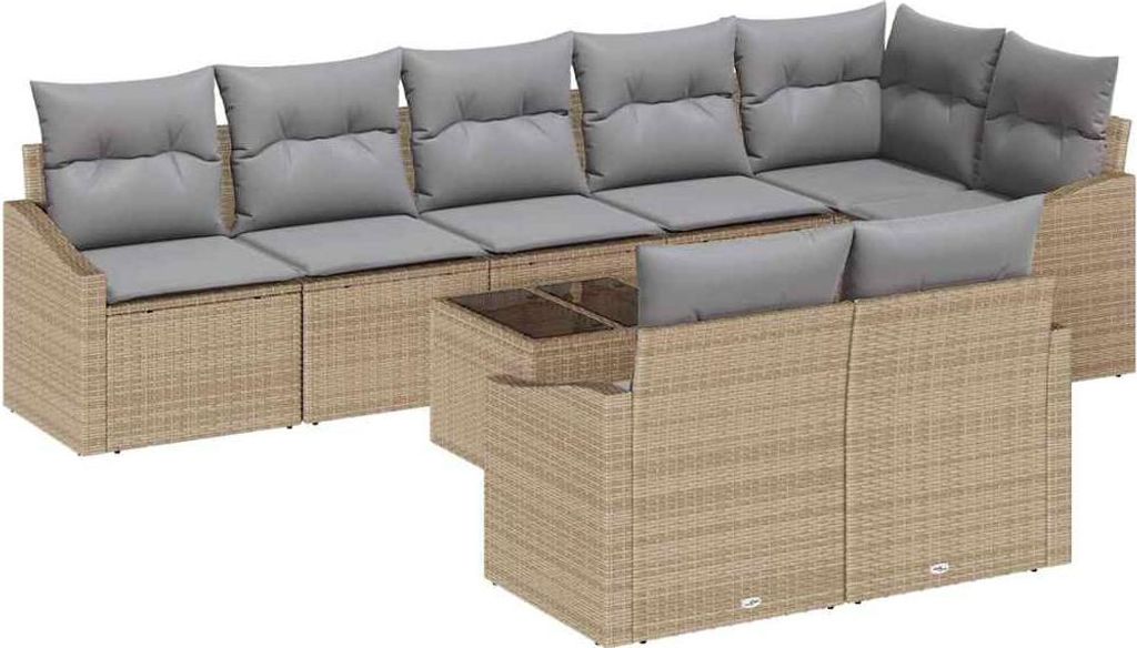 Sofa Set mit Kissen 9 pcs Beige Poly Rattan