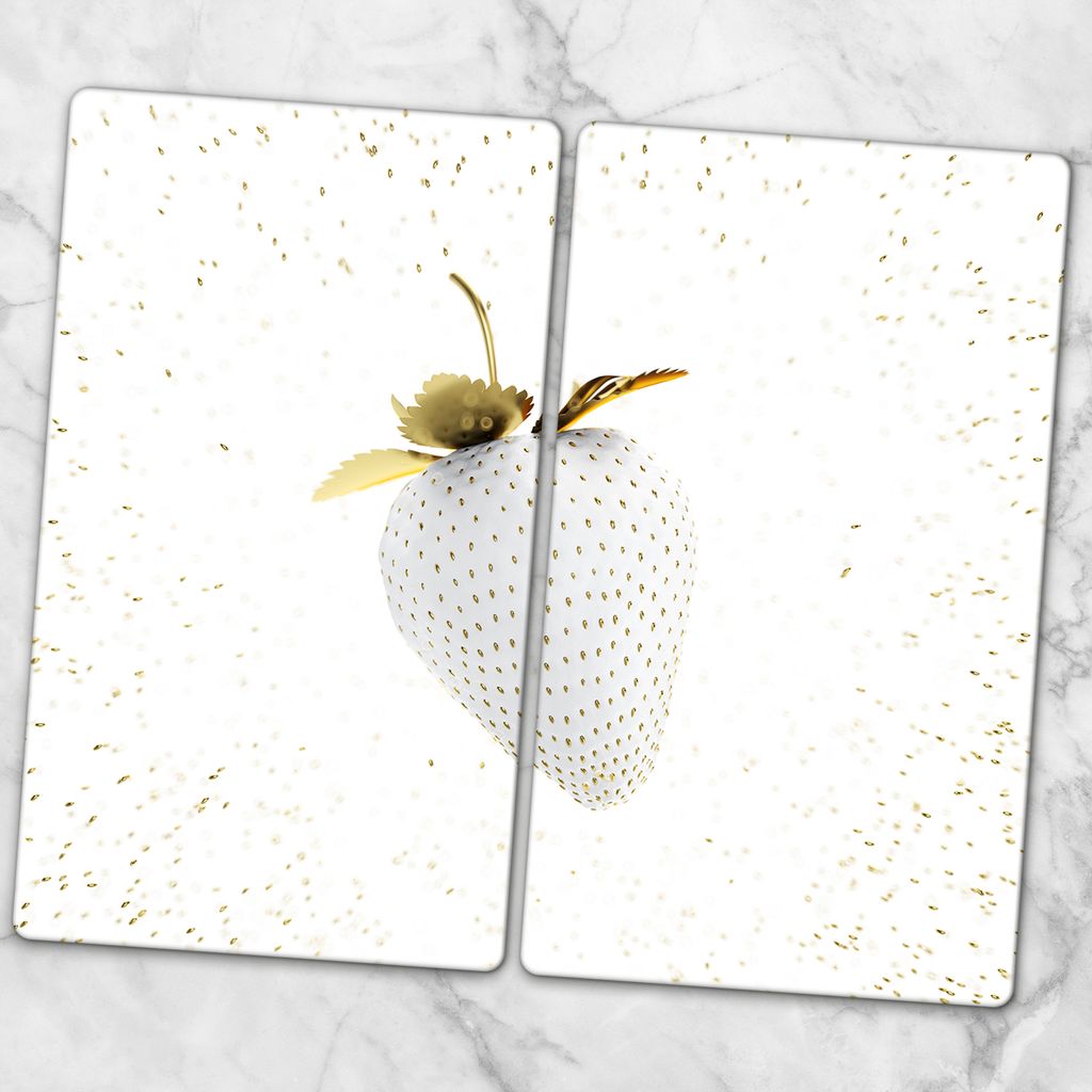 Glas-Herdabdeckplatten Glaskeramikkochfeld-Abdeckung Spritzschutz Glas 2x30x52 cm - Goldene Erdbeerfrucht