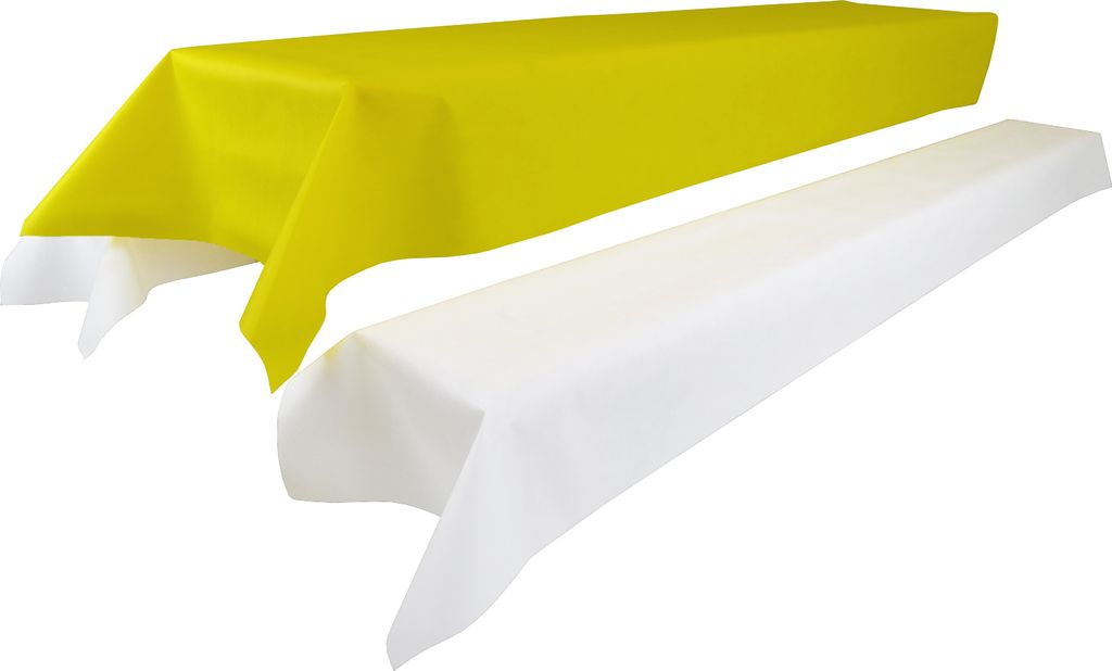 Sensalux abwaschbare Tischdecke, 1m x 2,5m, Gelb, inkl. 2 weiße Bankauflagen