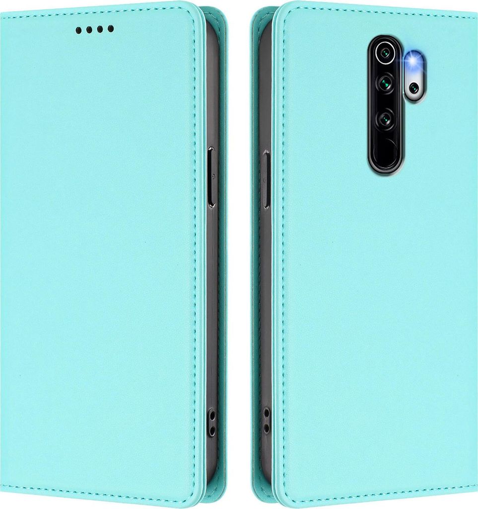 Handyhülle für Xiaomi Redmi Note 8 Pro, Kunstleder Klapphülle Stoßfeste Magnetische Hülle mit Ständer Türkis