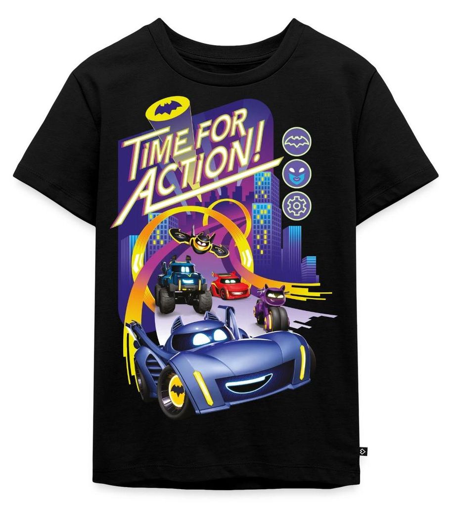 Spreadshirt Batwheels Cooler Spruch Time For Action Kinder Premium T-Shirt, 110/116 (4 Jahre), Schwarz