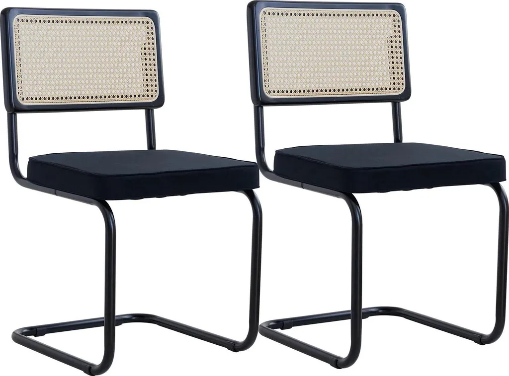 Lot de 2 chaises médaillon rétro assise velours et dossier cannage noir