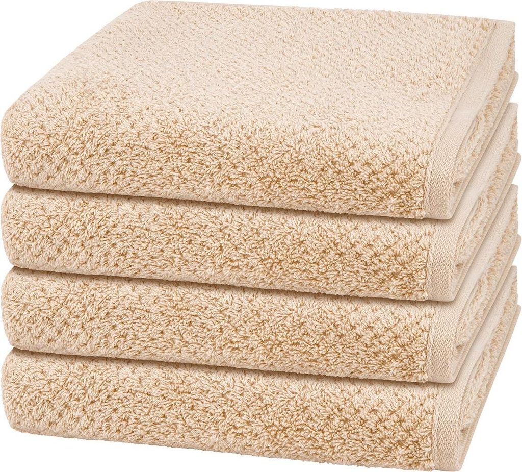 Cawö Pure 4 X Handtuch im Set Natürliches Material mit feiner Struktur, Saugfähig und hautfreundlich, Trocknergeeignet und pflegeleicht