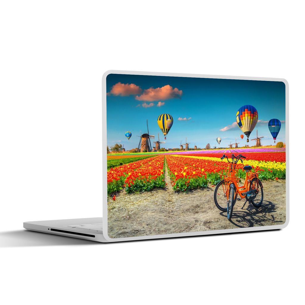 MuchoWow Laptop Aufkleber Sticker Cover Heißluftballon - Orange - Tulpen 30x22 cm - Laptop-Sticker