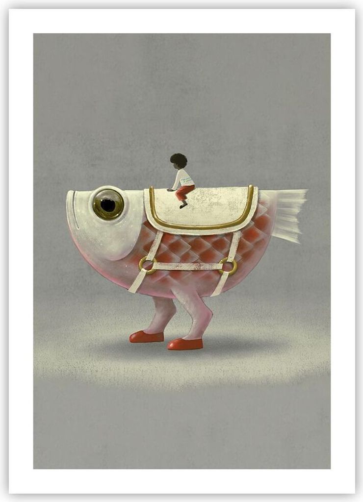 Poster - Poster ohne Rahmen - Surreal Fisch Kind - 50x70 cm - Wand Bild - Wanddeko - Wandbilder - Kunstposter - Wandposter - Bilder - Kunstdruck - ...