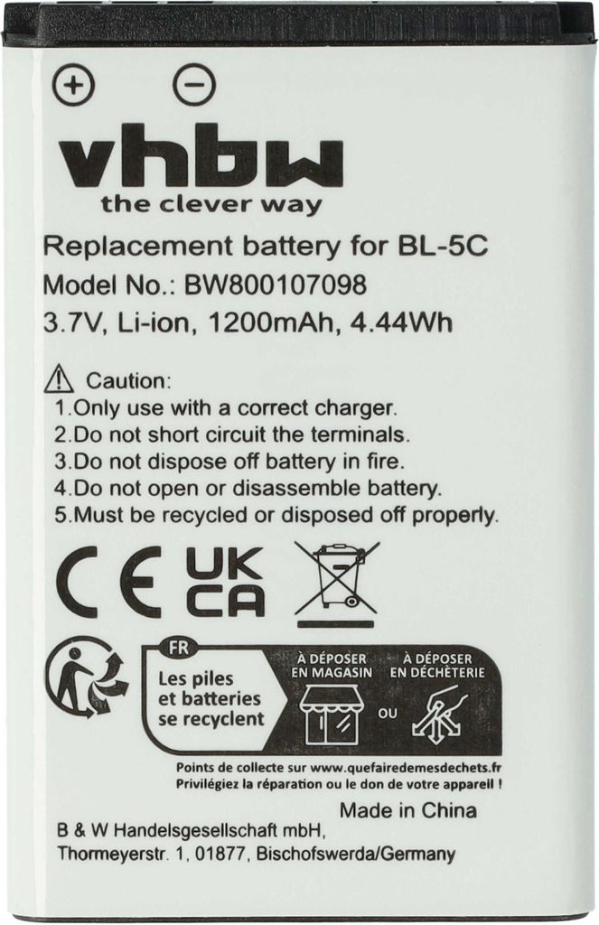 vhbw Akku Ersatz für H15132, 1000059, LI3795bkG, BT-214, BT-N3650, MP-S-A1, RCB01P02, BS-16 für Handy Smartphone Telefon (1200 mAh, 3,7 V, Li-Ion)