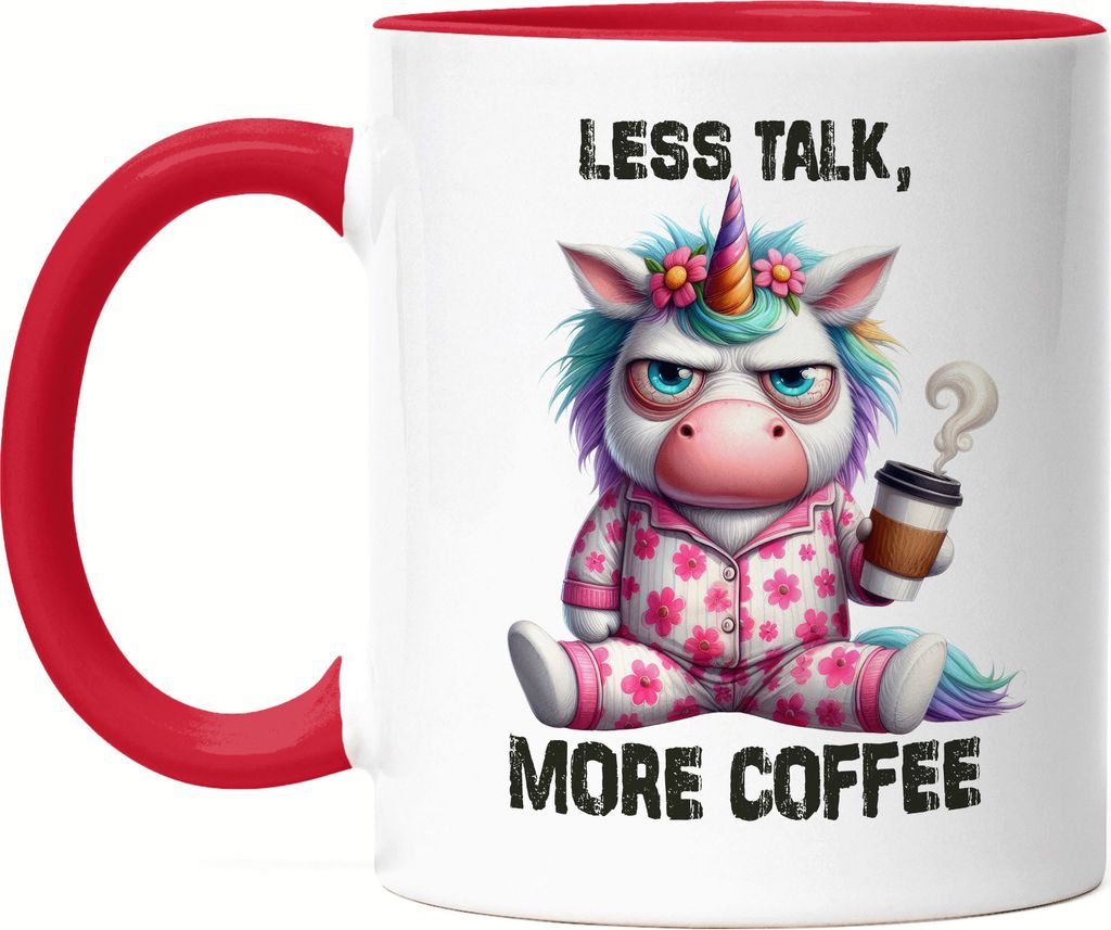 Less Talk More Coffee Lustiges Einhorn Tasse Rot Kaffee Spruch Morgenmuffel Geschenkidee