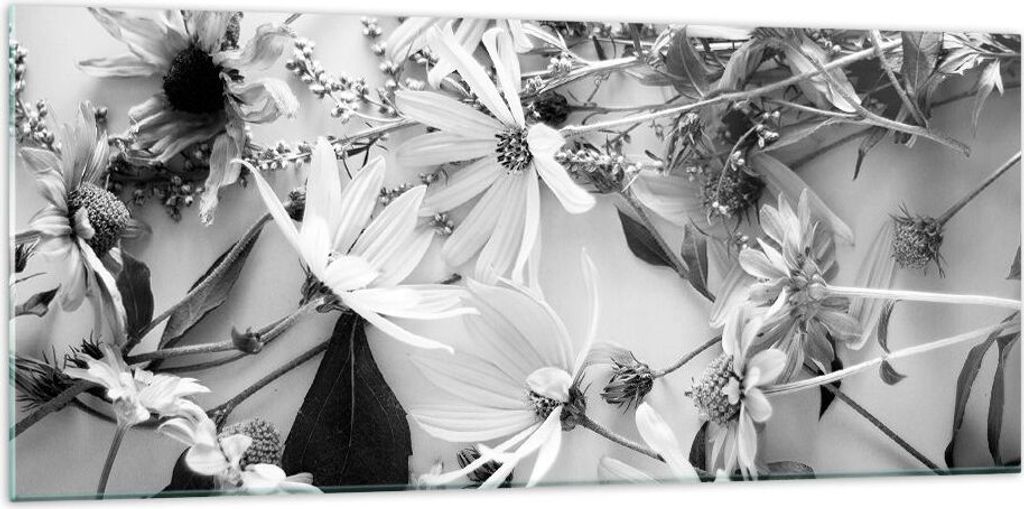 Bilder auf glas - Einteilig - Blumen Schwarzweiß Fotografie - 120x50cm - Glasbilder - Wandbilder - Bilder - Wanddekoration aus Glas - Glas Bilder ...