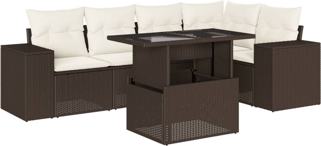(Robust Möbel) 6-tlg. Garten-Lounge-Set - elegantes Design - Sitzgruppe/Gartengarnitur - mit Kissen Braun Poly Rattan - Terassenmöbel DEMöbe...