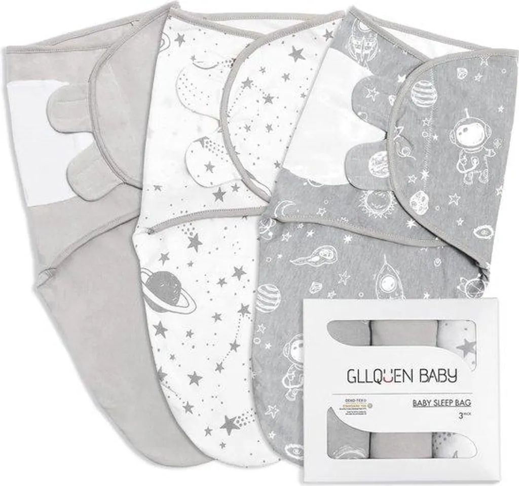 Gigoteuse Swaddle Nouveau-Né 0-3 Mois en Coton Gris - Lot de 3 Pièces