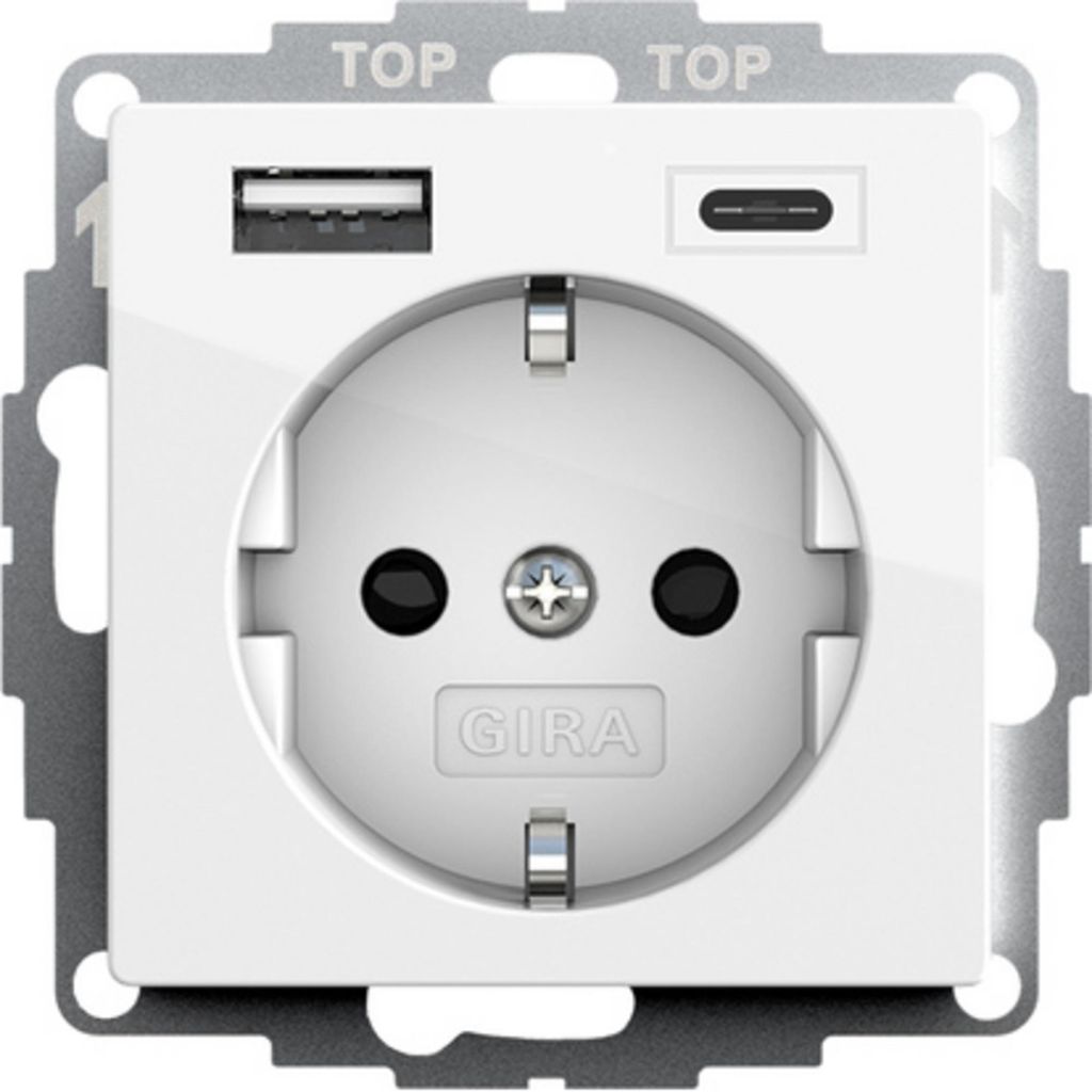 GIRA System 55, Type F + USB A + USB C, Weiß, 220 - 250 V, Produktbild 