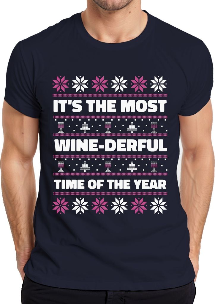 It's the most wine-derful time of the year - Ugly Christmas Sweater Weihnachten Herren T-Shirt, Navy, XXL