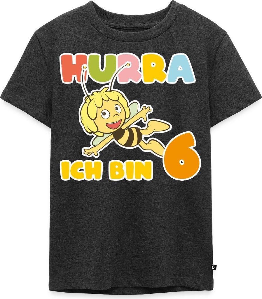 Spreadshirt Biene Maja 6. Geburtstag Kinder Premium T-Shirt, 134/140 (8 Jahre), Anthrazit meliert