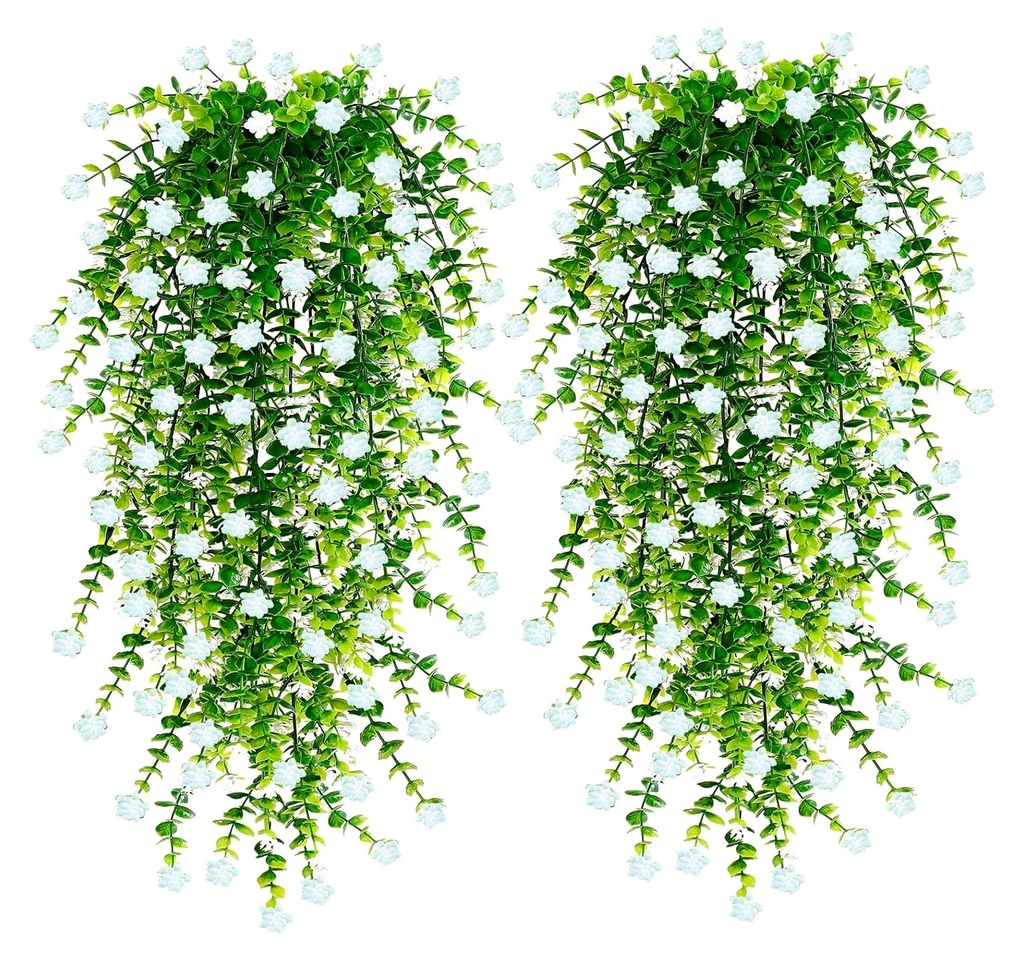 6 Stück künstliche Blumen für den Außenbereich, wetterfest und UV-beständig, hängende Balkonpflanzen aus Kunststoff für Garten und Balkonkas...