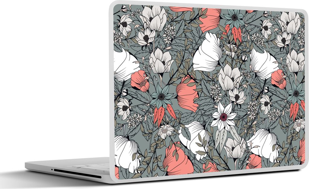 MuchoWow Laptop Aufkleber Sticker Cover Mohn - Skizze - Vintage 30x22 cm - Laptop-Sticker