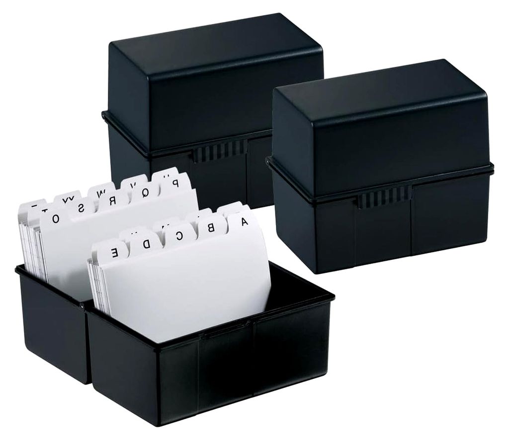 Karteibox DIN A7 quer – funktionales Design für 300 Karteikarten mit Stahlscharnier und Schnappverschluss, schwarz