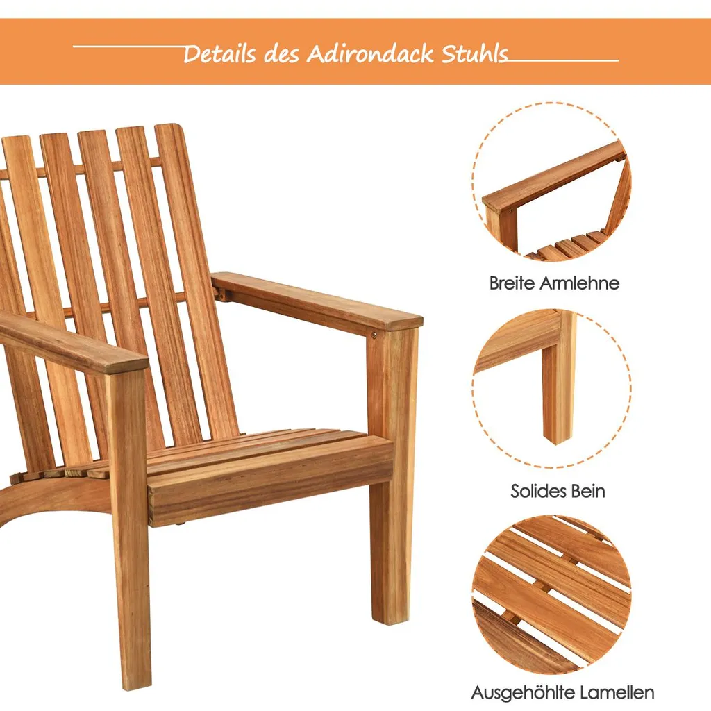 Fauteuil de terrasse pour détente extérieure en bois style Adirondack