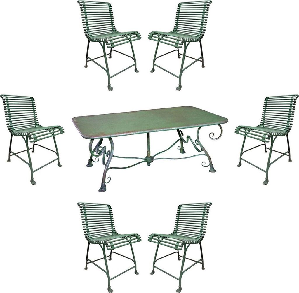 Casa Padrino Jugendstil Schmiedeeisen Gartenmöbel Set Antik Grün - 1 Garten Tisch & 6 Garten Stühle - Barock & Jugendstil Gastronomie & Garten M...