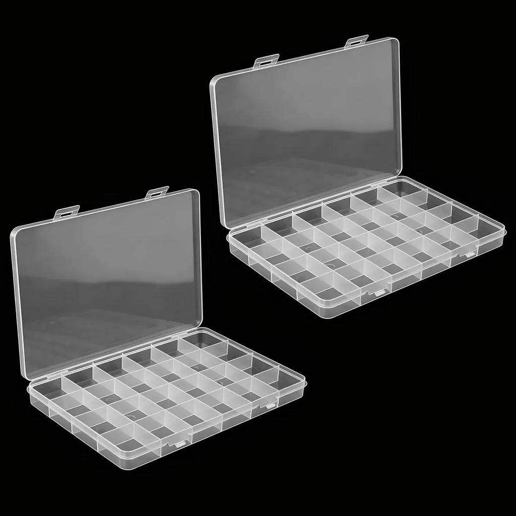 Lot de 2 boîtes de rangement plastique transparent à 24 compartiments