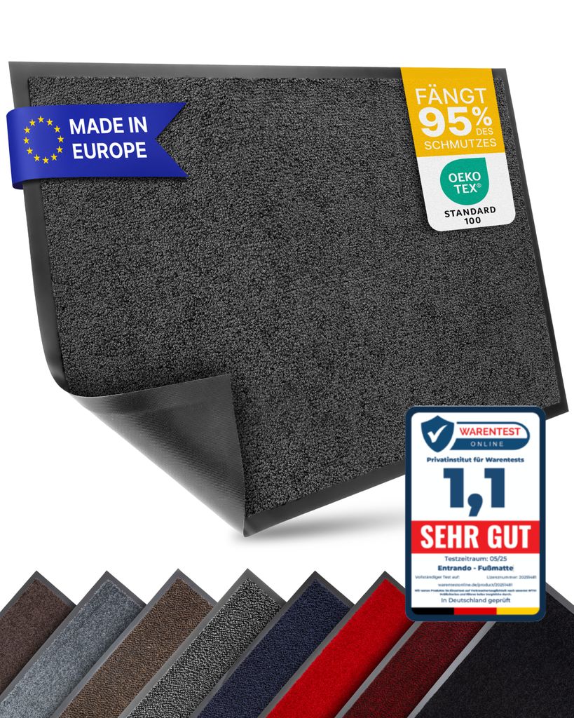 Entrando Fußmatte 40x60 cm in Anthrazit - Rutschfeste Schmutzfangmatte für innen und außen - ideal für Haustür, Flur, Balkon, Terrasse - Carpe...