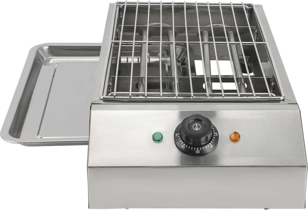 Elektrischer Grill - Tischgrill - 2,6 kW - 220 V - Regelbare Temperatur - Edelstahl - Silber