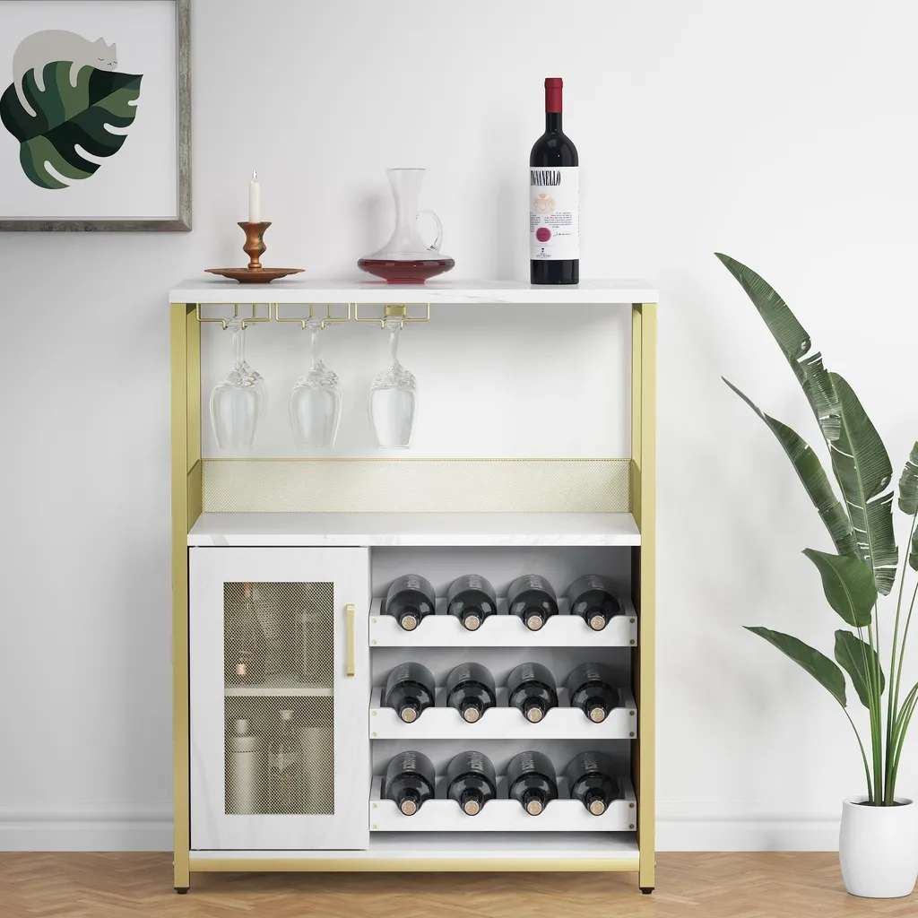 Sideboard salle à manger avec porte-verre et rangement vin modulable noir