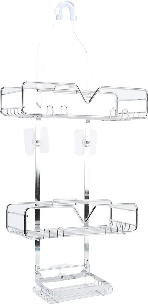 Rangement douche en inox avec porte-savon et crochets pour éponge argent