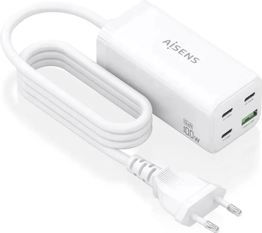 Chargeur Rapide 100W 20V 5A AISENS Blanc avec Câble Long de 1,4m