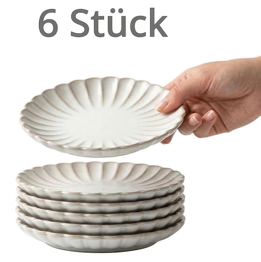 Set aus 6 Porzellantellern „Muschel“, 15 cm