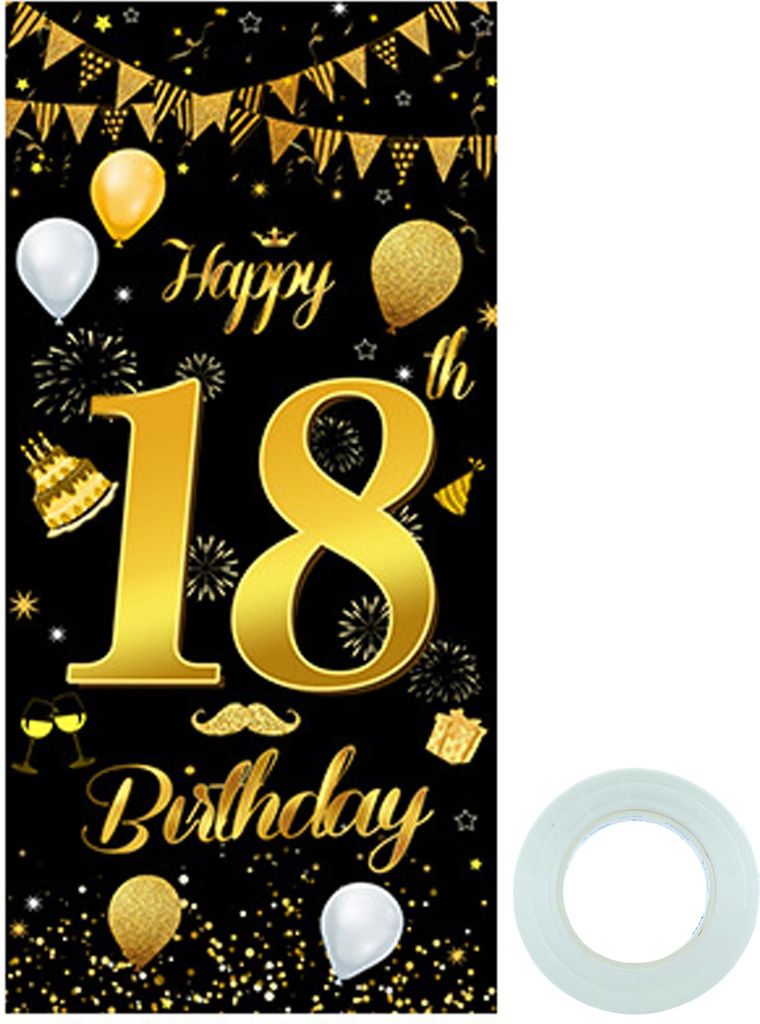 18 Geburtstag Party Deko Banner, 18 Happy Birthday Banner, 18ter Geburtstag Dekorationen, Schwarzes und Gold Dekoration für Jungen und Mädchen, W...