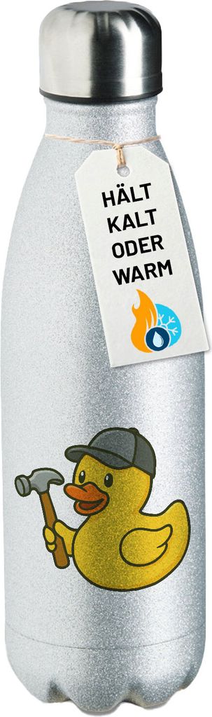 Huuraa Trinkflasche Quietscheente Handwerk Comic Gummiente 500ml Silver Edelstahl Wasserflasche Trinkflasche Geschenkidee