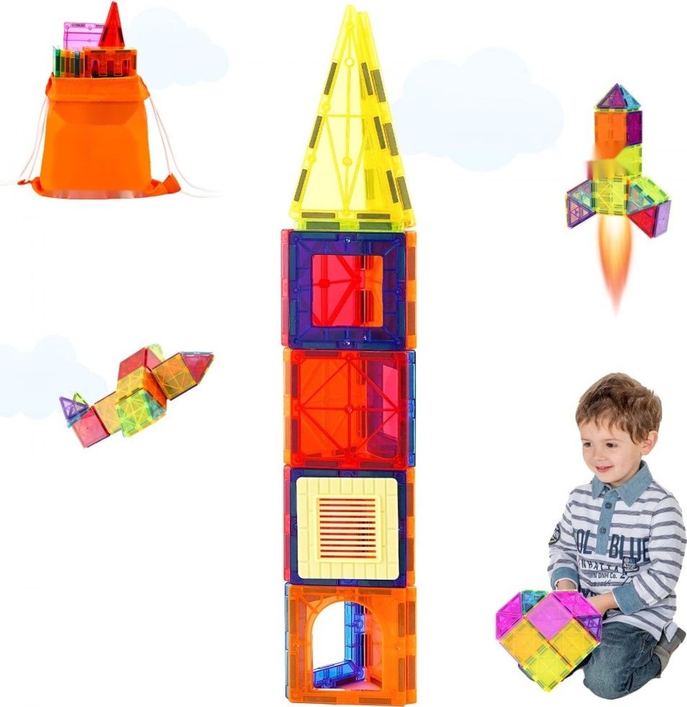 Magnetspielzeug für Kinder - Magnetische Bausteine - 55-teiliges Set - Kreatives Bauzubehör für Mädchen und Jungen -