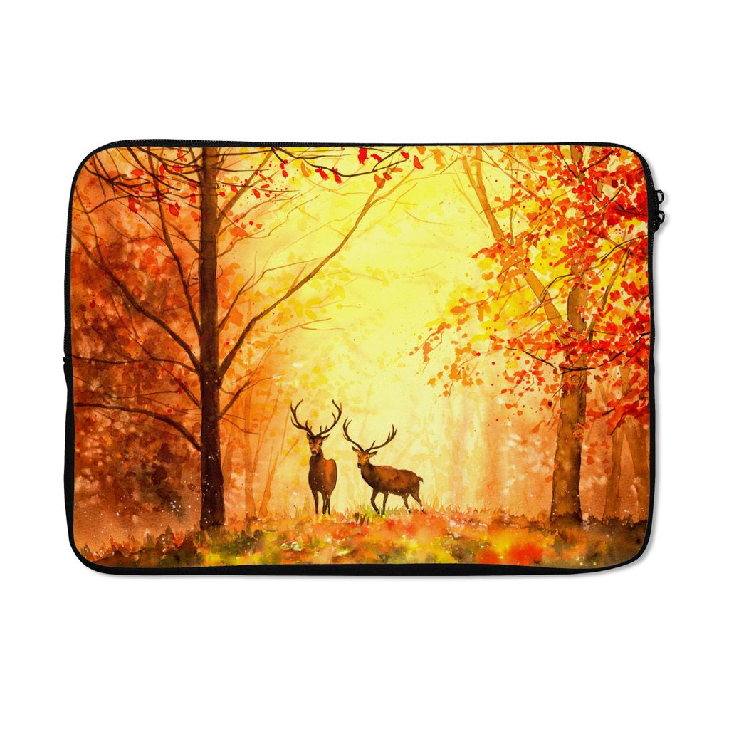 MuchoWow Laptop Hülle 14 ZollNatur - Ölfarbe - Hirsche - Tiere - Herbst - Orange Laptoptasche - Laptoptasche - Stoßsicher - Schutzhaube
