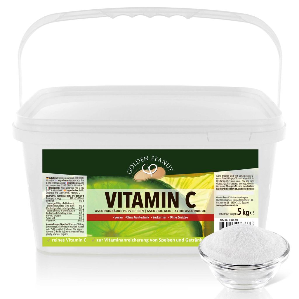 GOLDEN PEANUT Vitamin C Pulver 5 kg reine Ascorbinsäure ohne Zusätze hochdosiert vegan und ohne Gentechnik