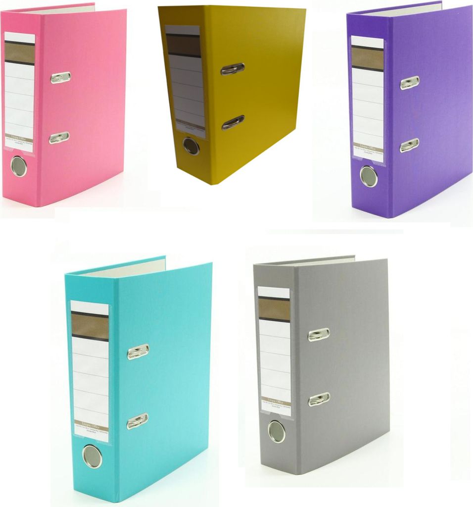 5x Ordner / DIN A5 / 75mm / Farbe: je 1x gelb, lila, türkis, grau und pink