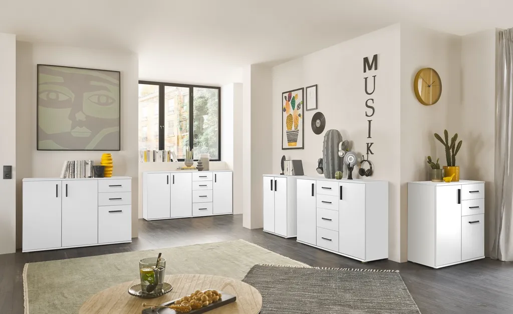Commode de Rangement 2 Portes et 2 Tiroirs Blanche Compacte 80 cm